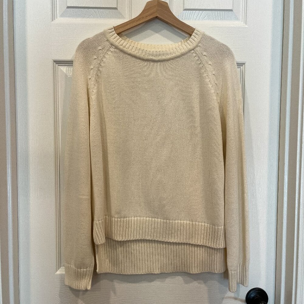 ABLE • Lily Pullover Crewneck Sweater, Antique White, M, 100% Cotton